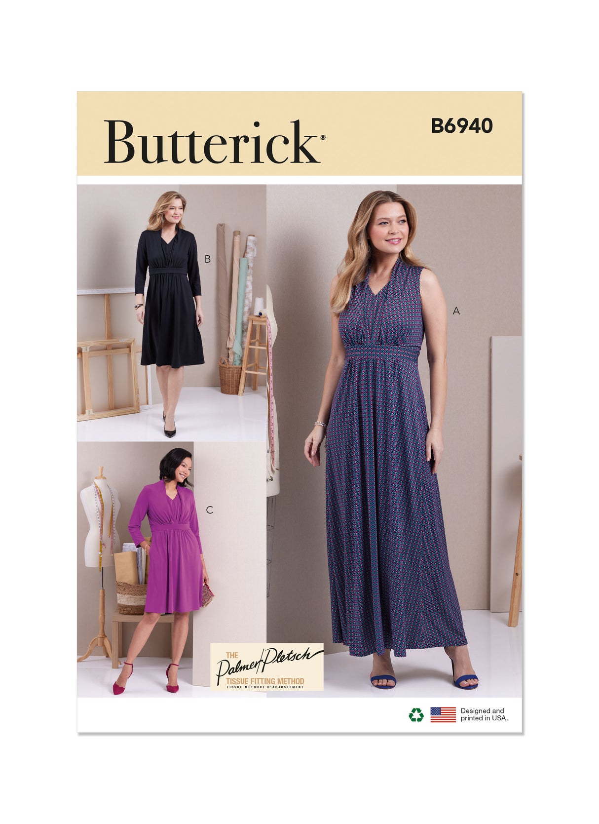 Patron Butterick n°6940 – Robe en maille avec ceinture froncée