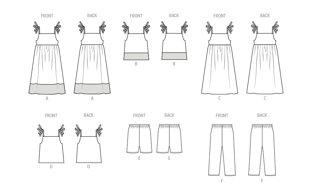 Patron Butterick n°6952 - Ensemble pour enfants : robes, hauts, shorts et pantalons