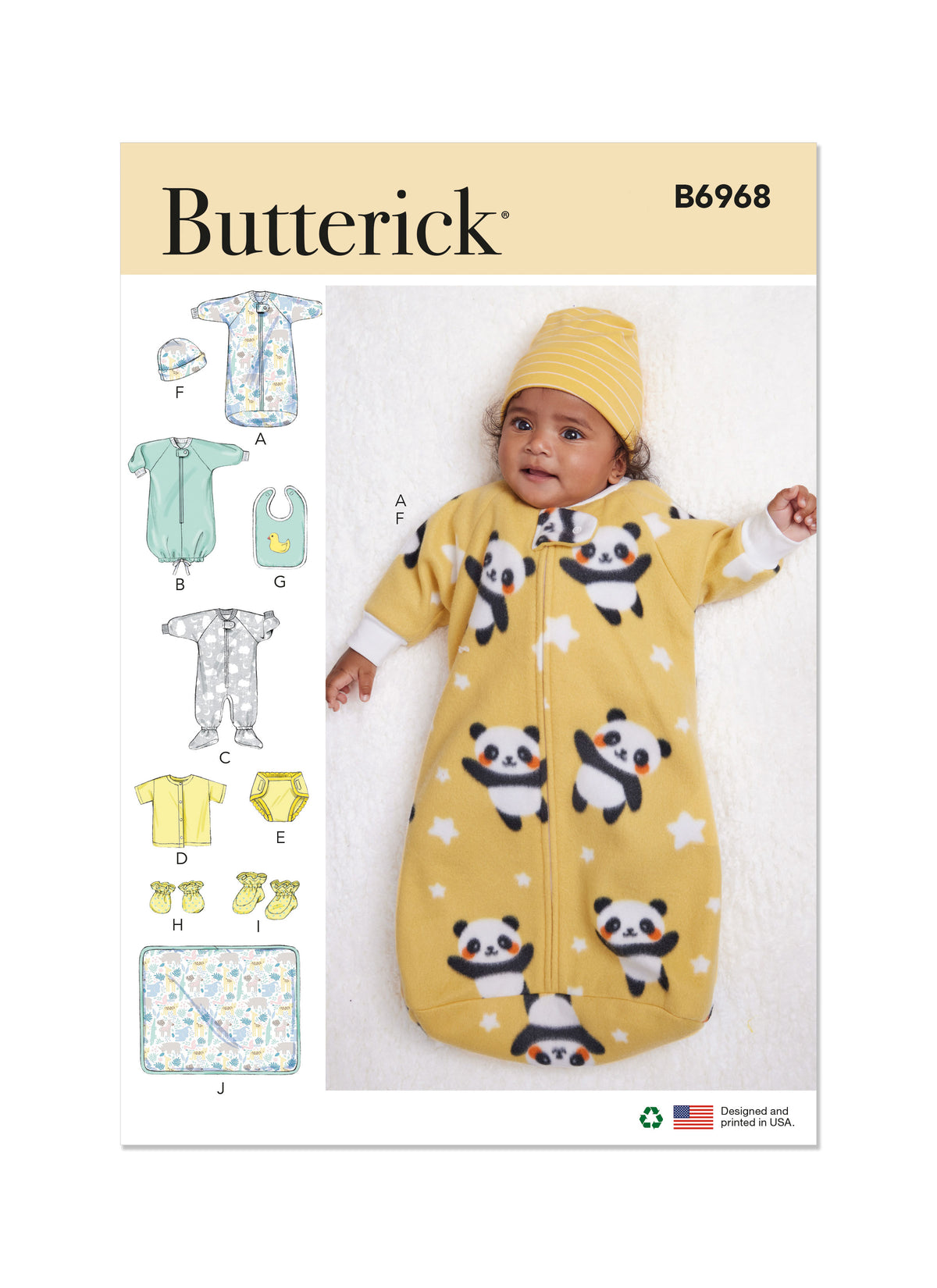 Patron Butterick n°6968 - Ensemble de layette pour nouveau-né