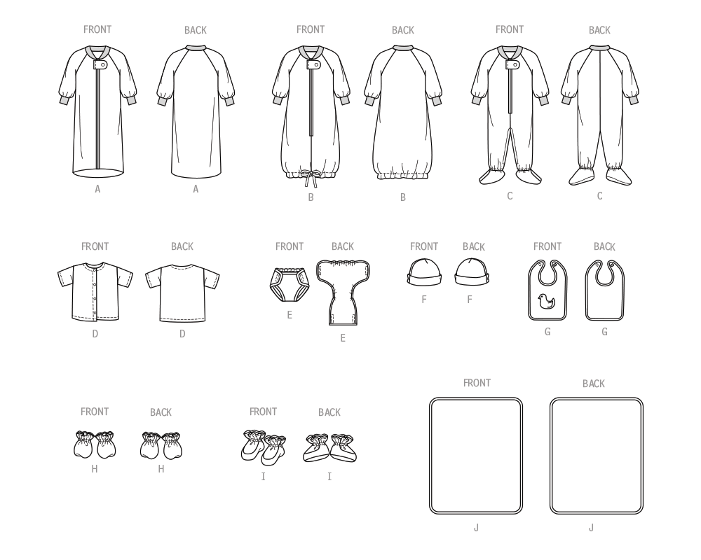 Patron Butterick n°6968 - Ensemble de layette pour nouveau-né