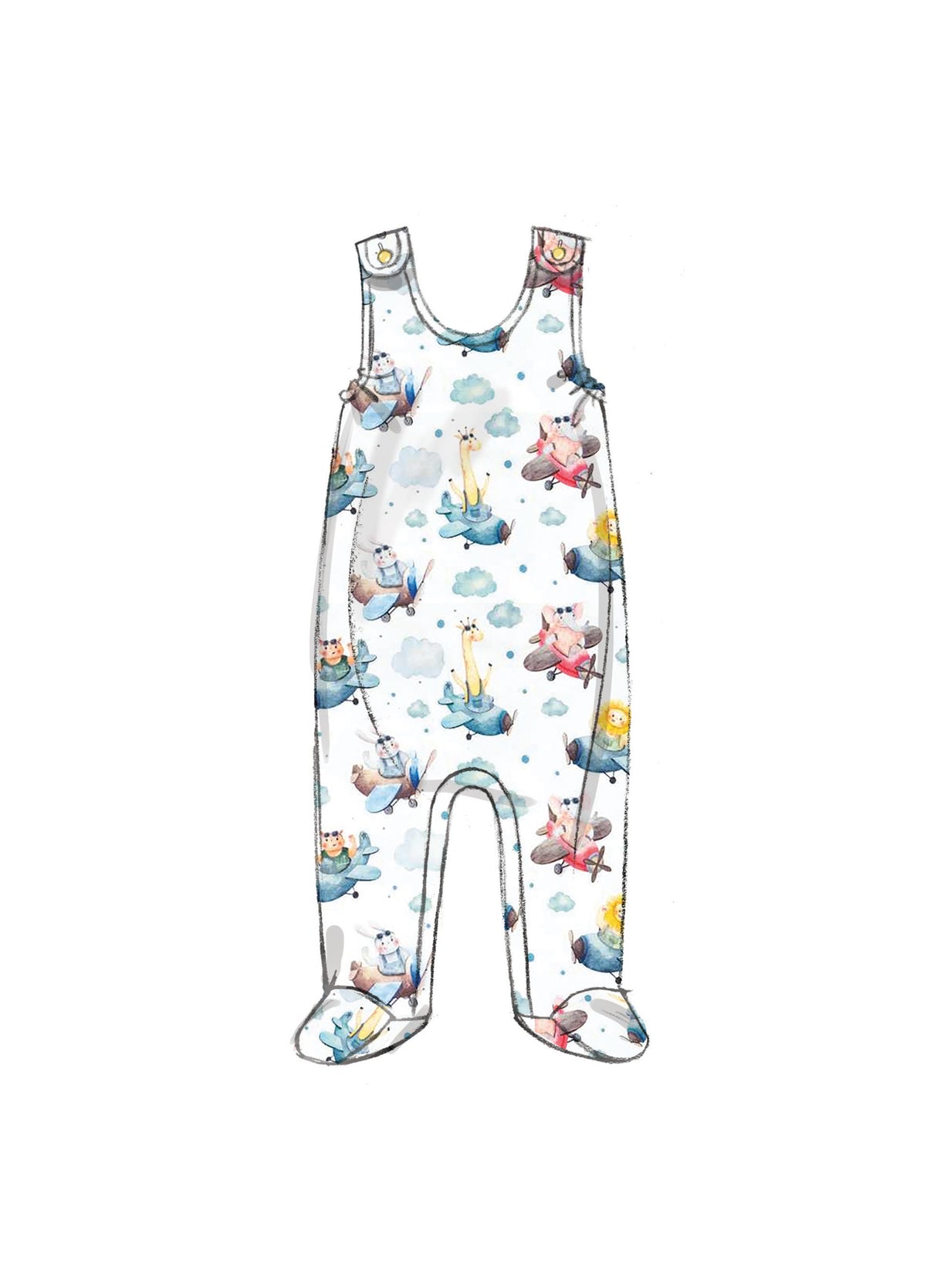 Patron Butterick n°6970 - Ensemble complet pour bébé : veste, salopette, robe, pantalon, chapeau et bonnet