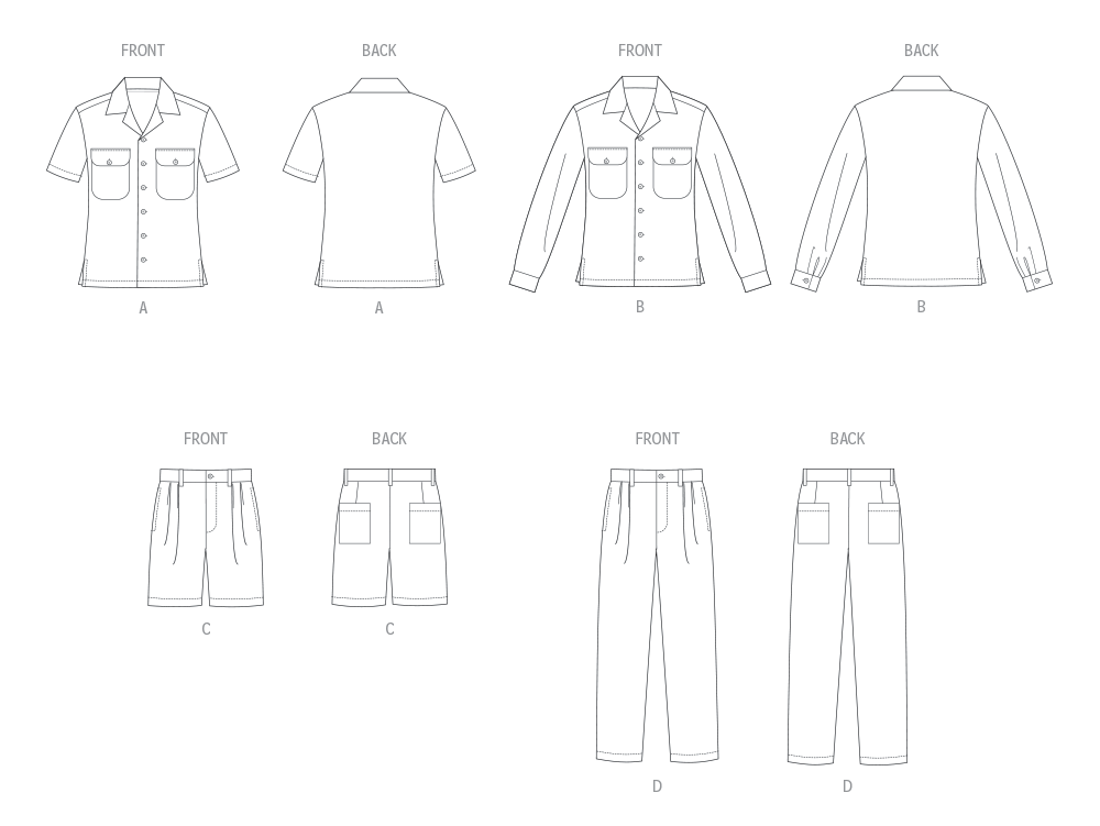 Patron Butterick n°6984 - Chemise, short et pantalon unisexe