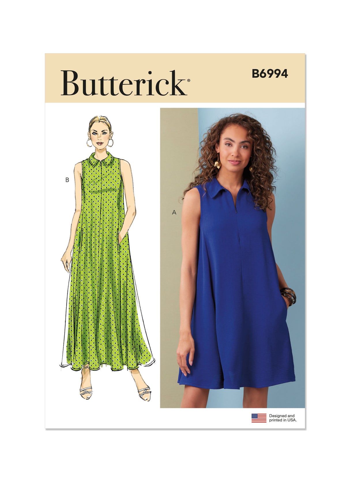 Patron Butterick n°6994 - Robe ample avec col et fermeture éclair invisible