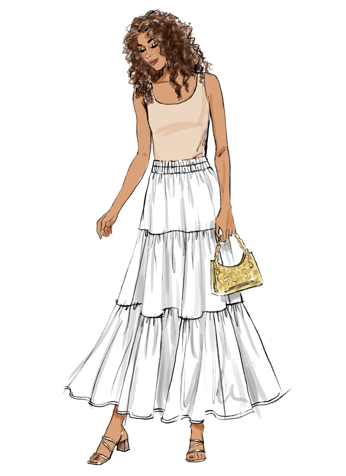 Patron Butterick n°6999 - Jupe ample à volants avec ceinture élastique
