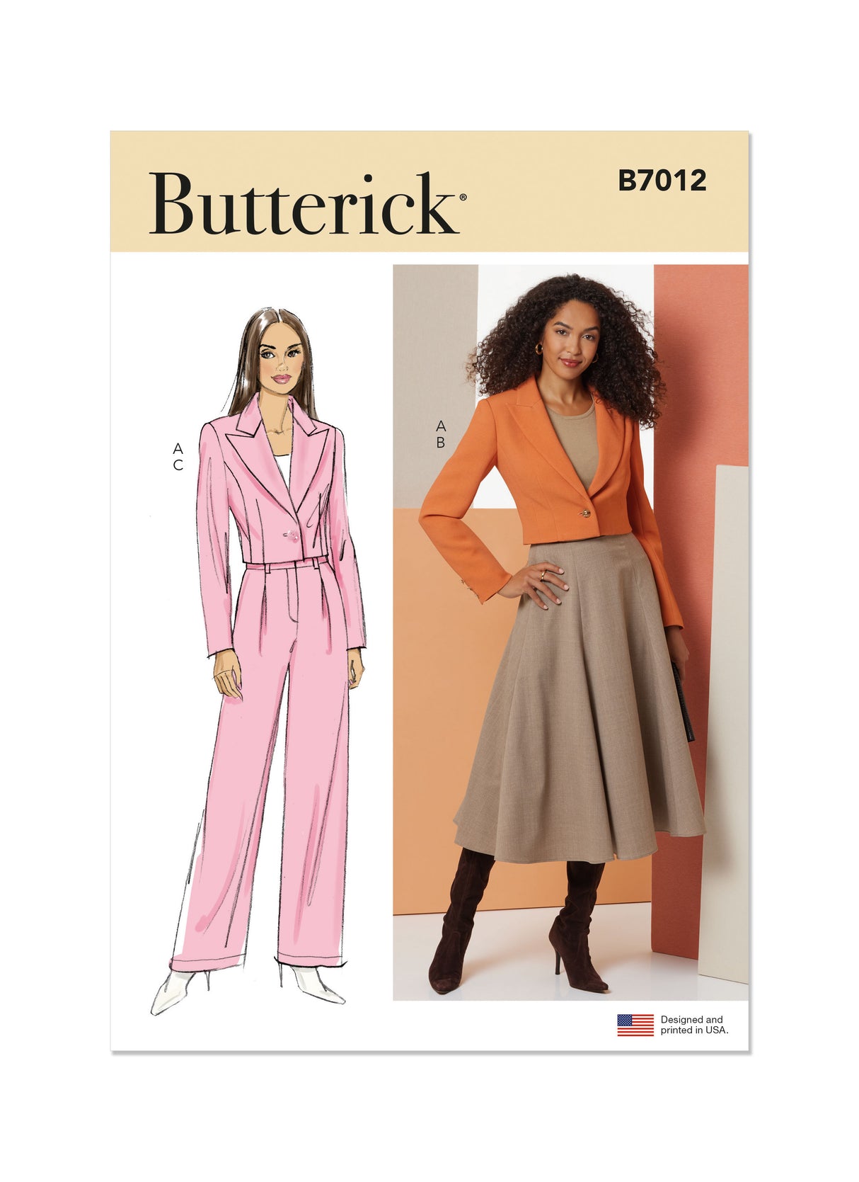 Patron Butterick n°7012 – Ensemble veste, jupe évasée et pantalon élégant