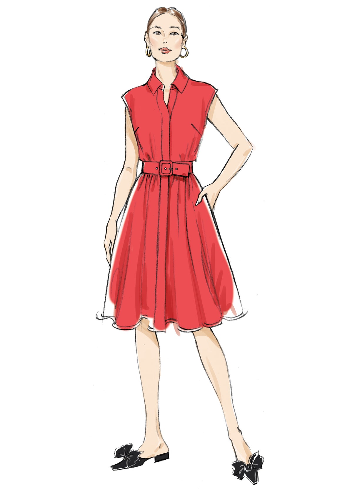 Patron Butterick n°7021 – Robe trapèze à col pointu et poches
