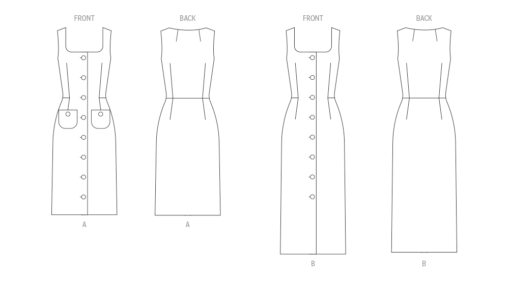 Patron Butterick n°7022 – Robe droite sans manches & poches