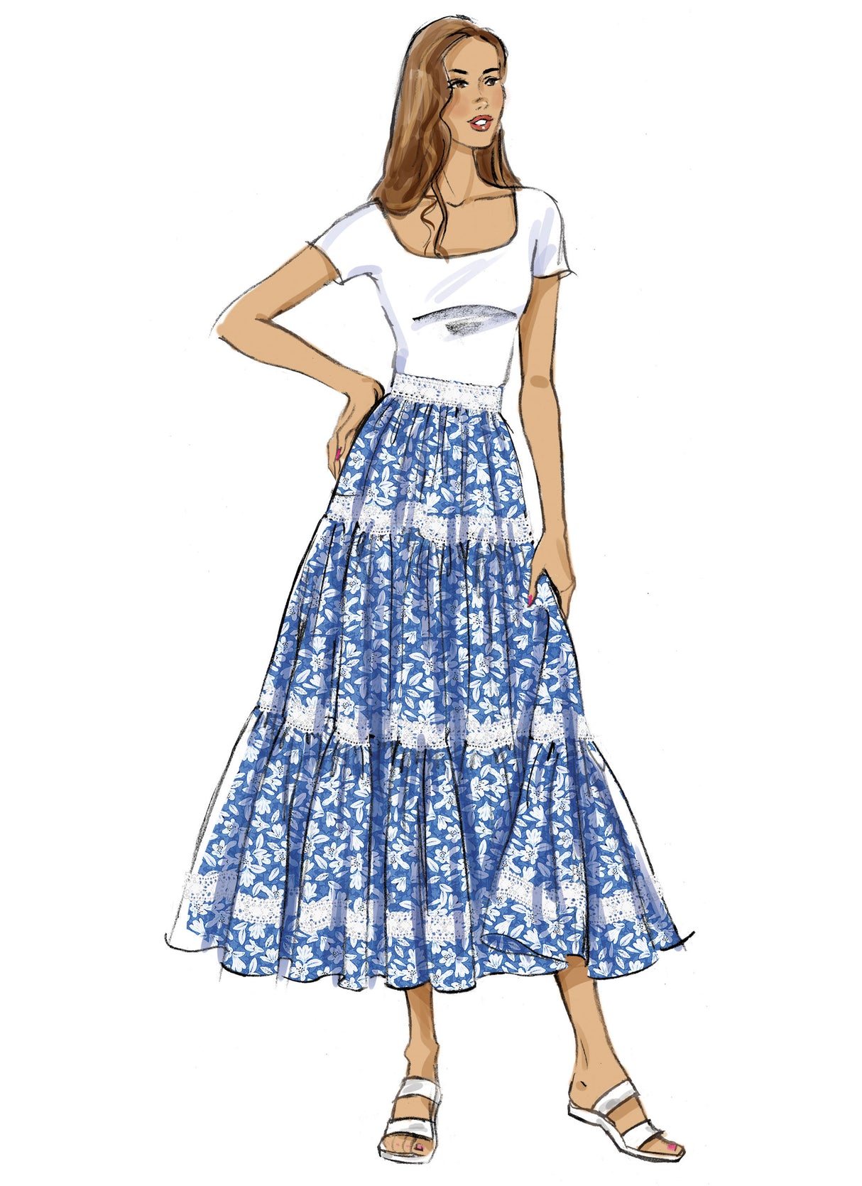 Patron Butterick n°7025 – Jupe à volants en tiered