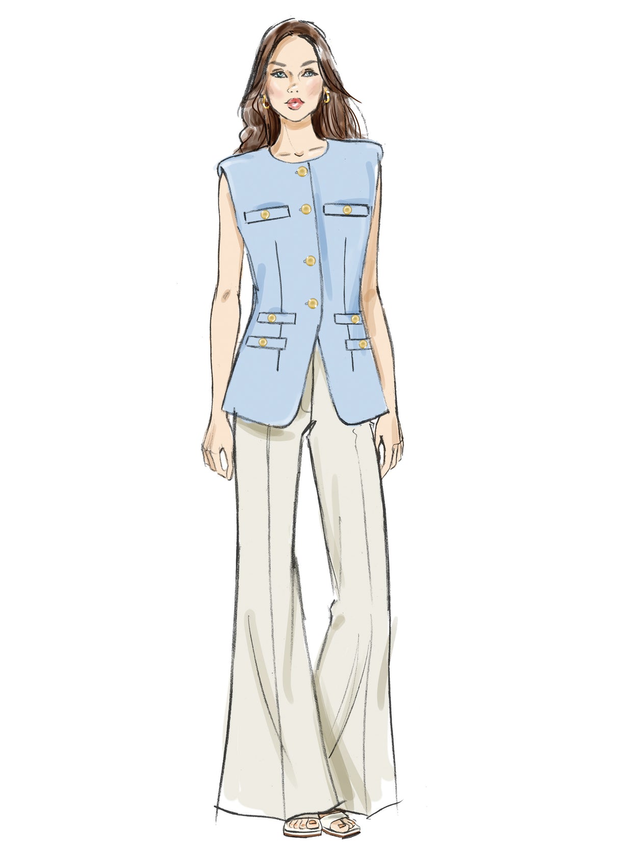 Patron Butterick n°7027 – Gilet doublé et pantalon flare taille haute