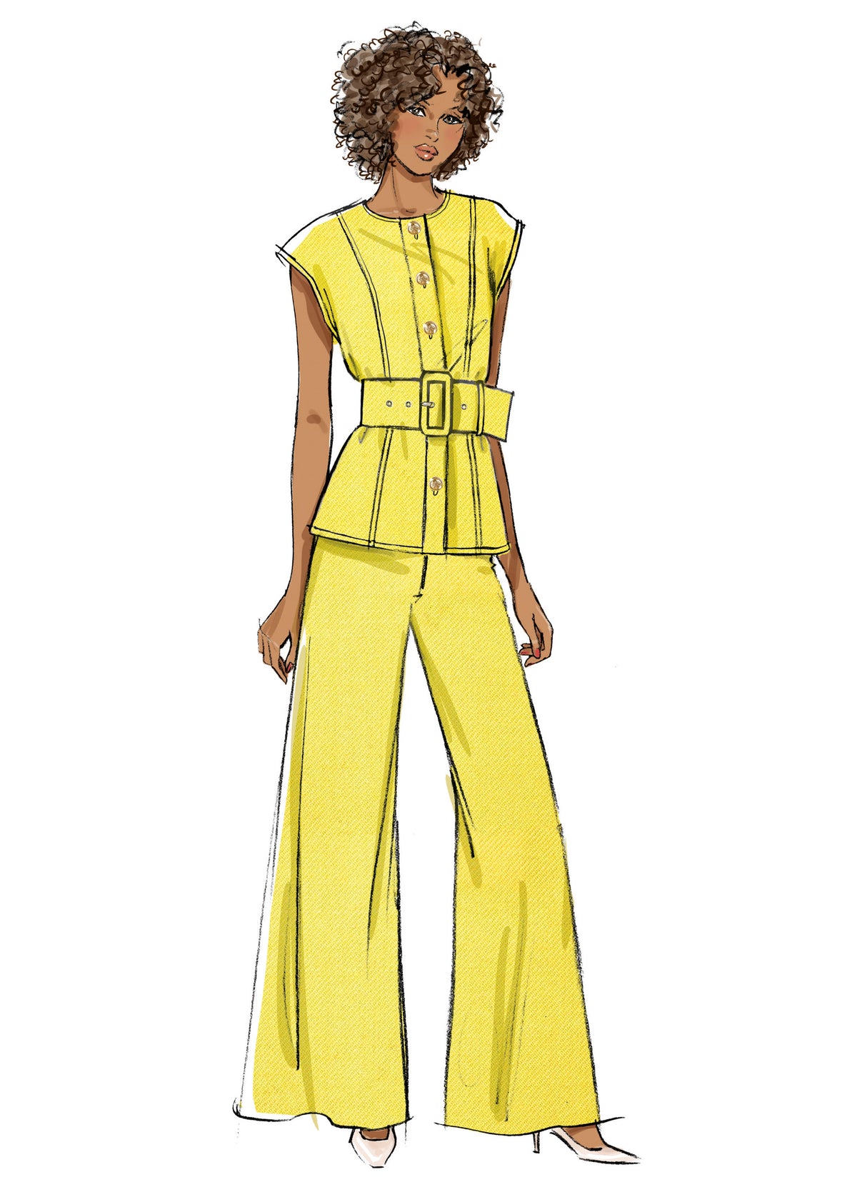 Patron Butterick n°7028 – Top ceinturé & pantalon large