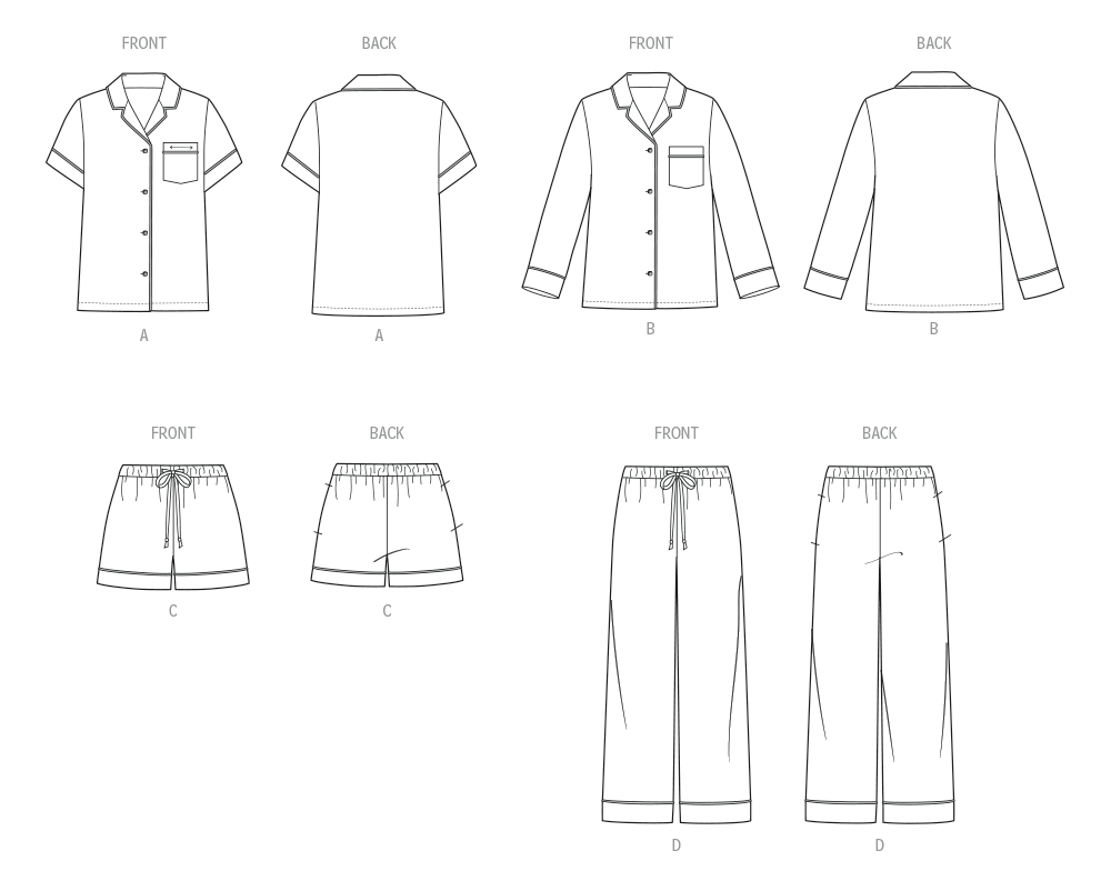 Patron Butterick n°7030 – Shirts, shorts et pants oversize