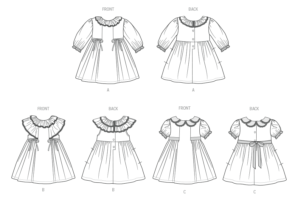 Patron Butterick n°7032 – Robe bébé col pétale & manches