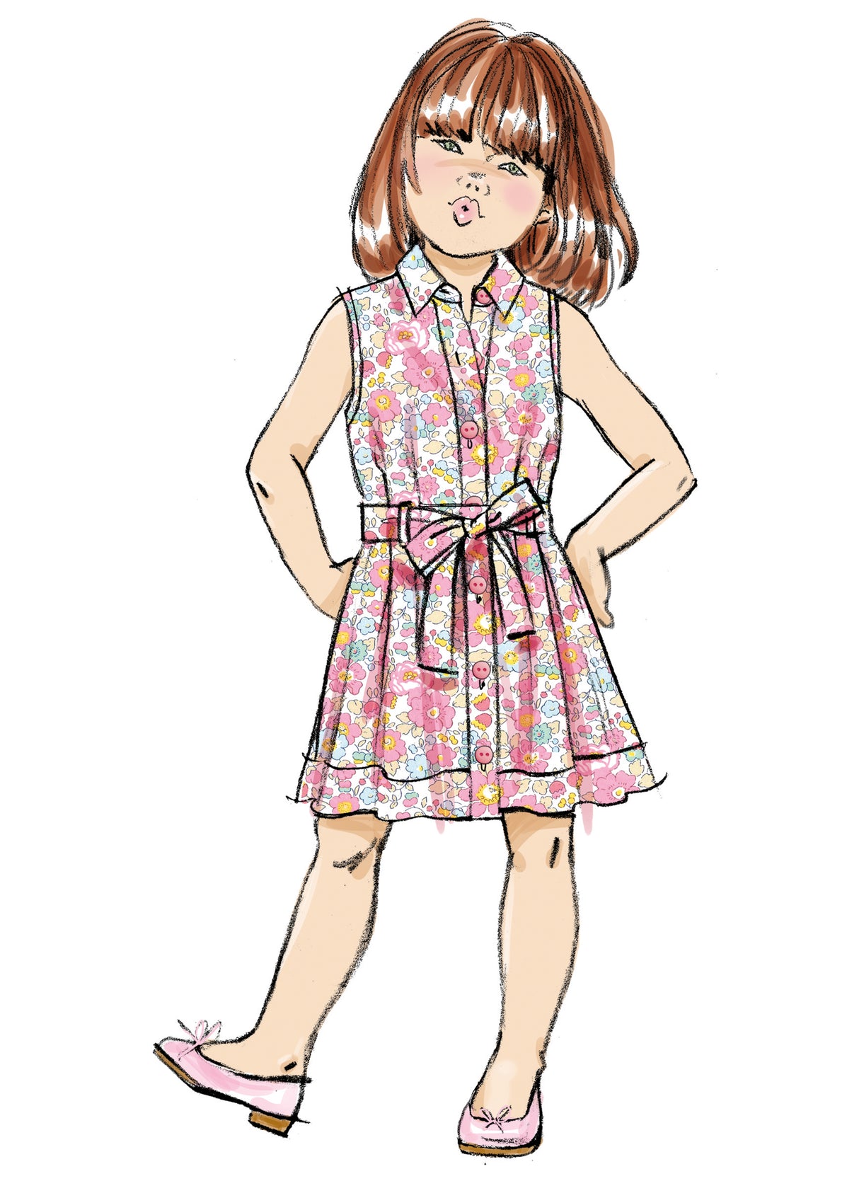 Patron Butterick n°7033 – Robe enfant boutonnée et ceinture