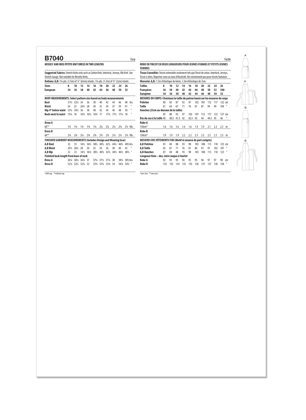 Patron Butterick n°7040 – Robe portefeuille sans manches