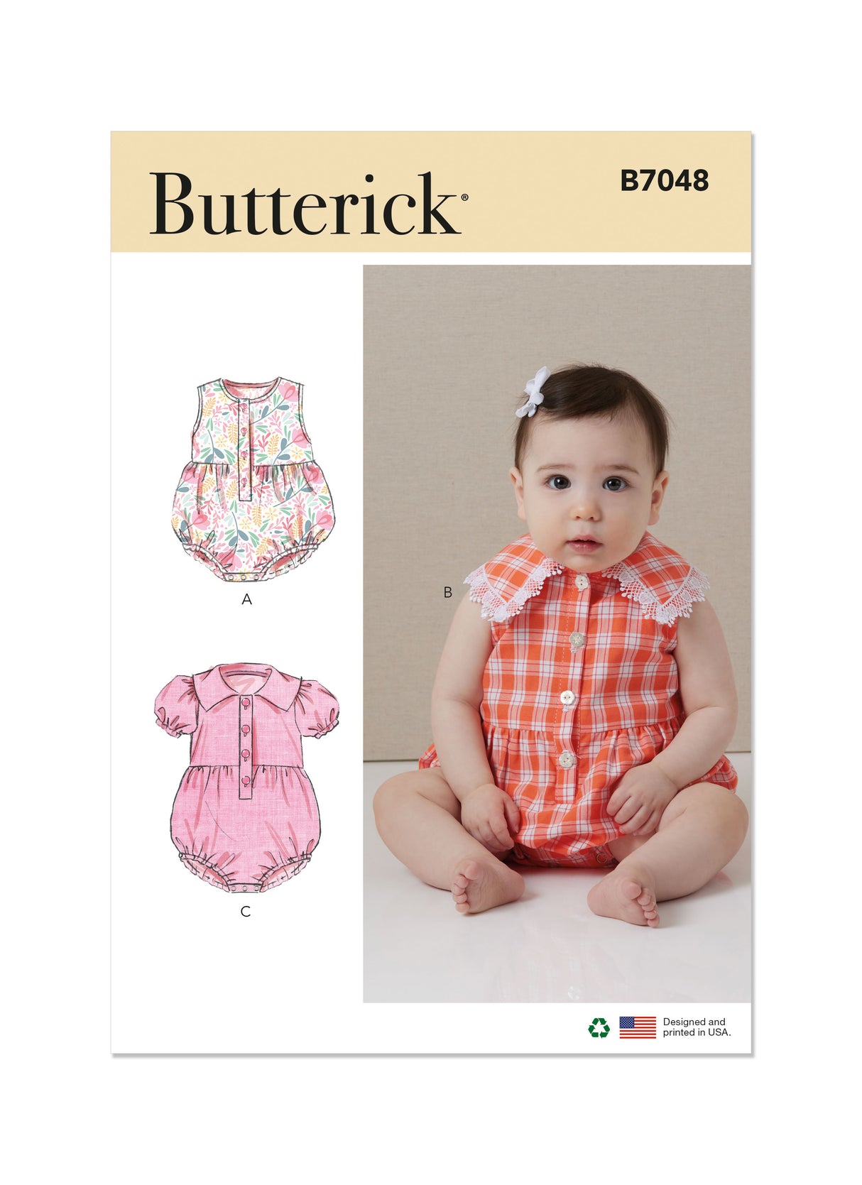 Patron Butterick n°7048 – Romper bébé boutonné