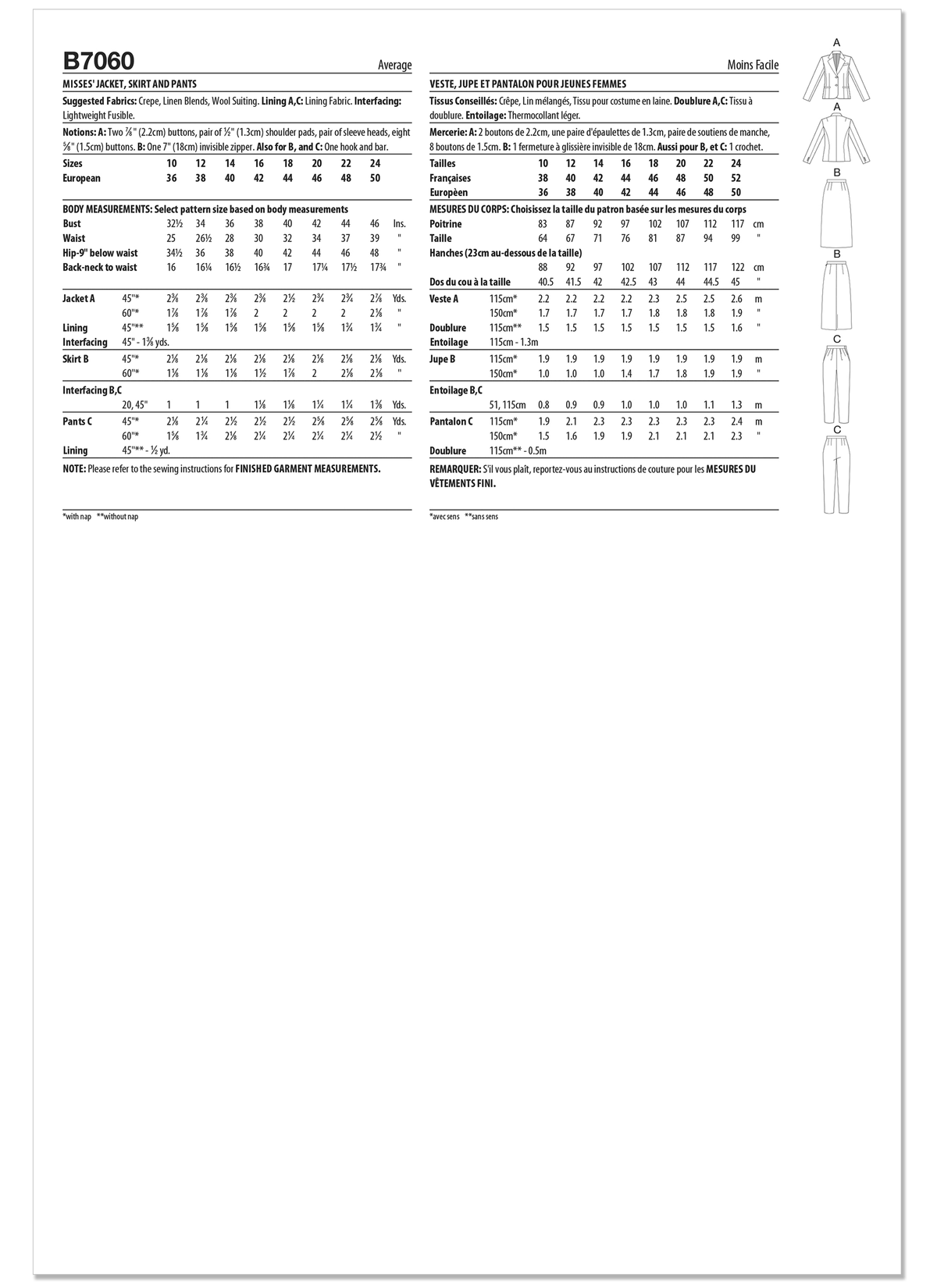 Patron Butterick n°7060 – Veste, jupe et pantalon coordonnés