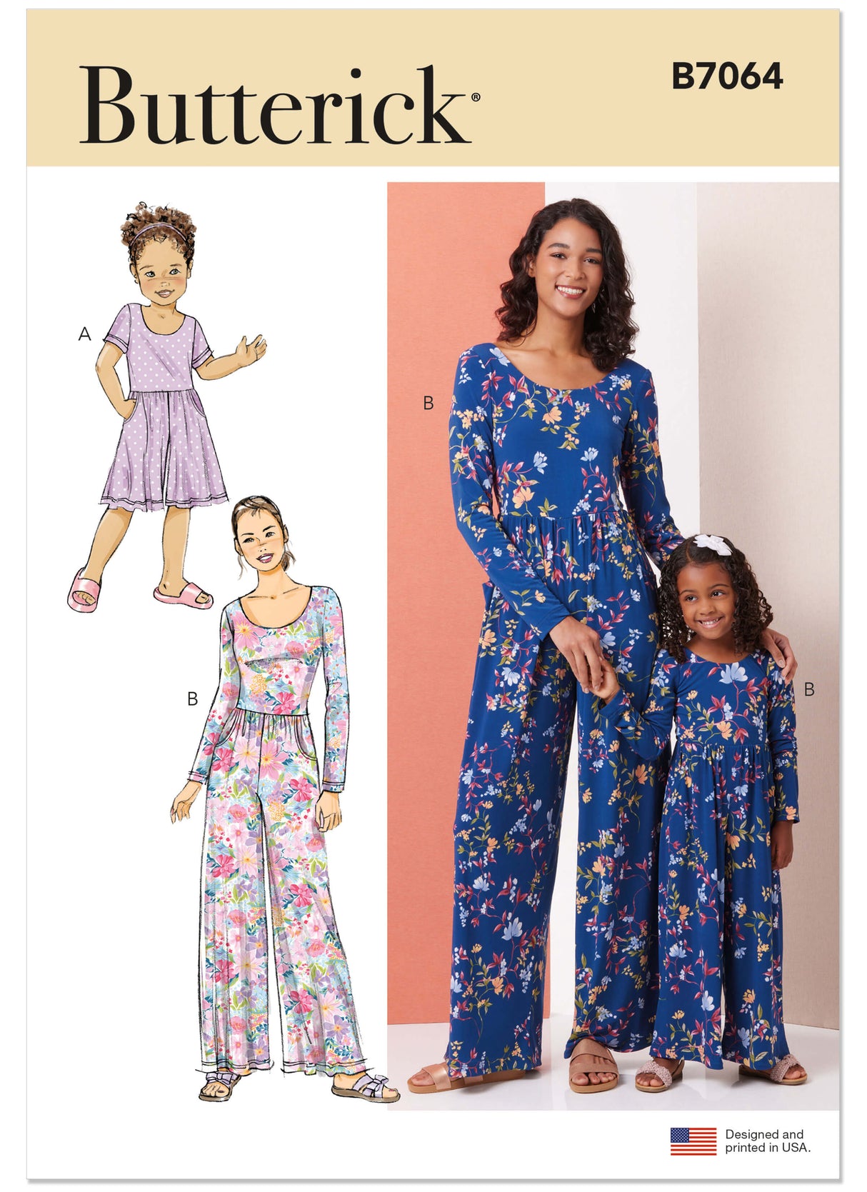 Patron Butterick n°7064 – Combinaison en maille enfant et femme