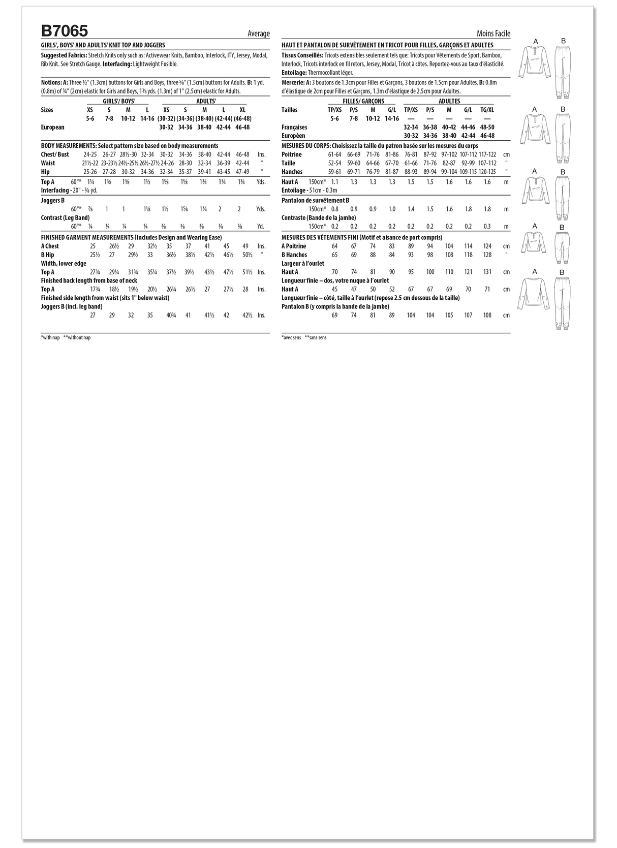 Patron Butterick n°7065 – Pyjamas assortis pour toute la famille