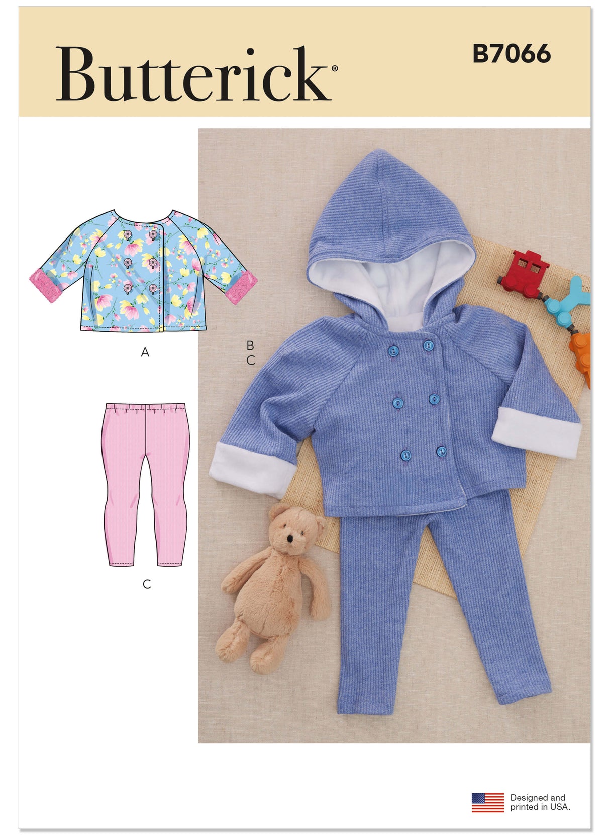 Patron Butterick n°7066 – Veste à capuche et legging pour bébé