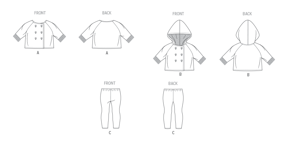 Patron Butterick n°7066 – Veste à capuche et legging pour bébé