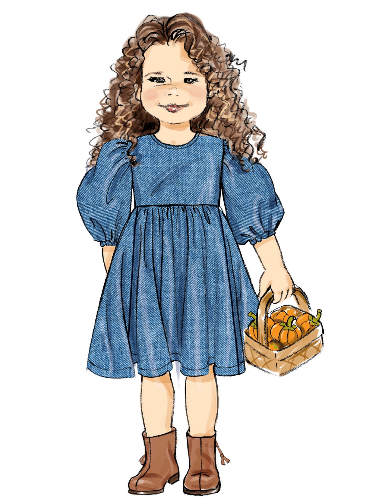 Patron Butterick n°7069 – Robe froncée à manches ballon pour enfant