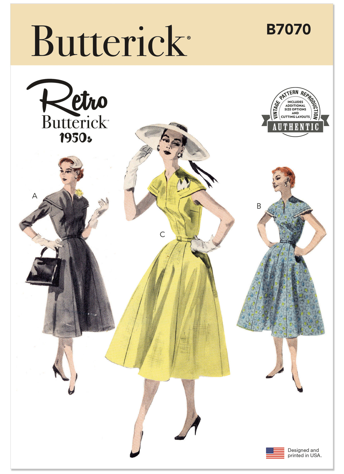 Patron Butterick n°7070 – Robe vintage années 1950 à empiècement cape