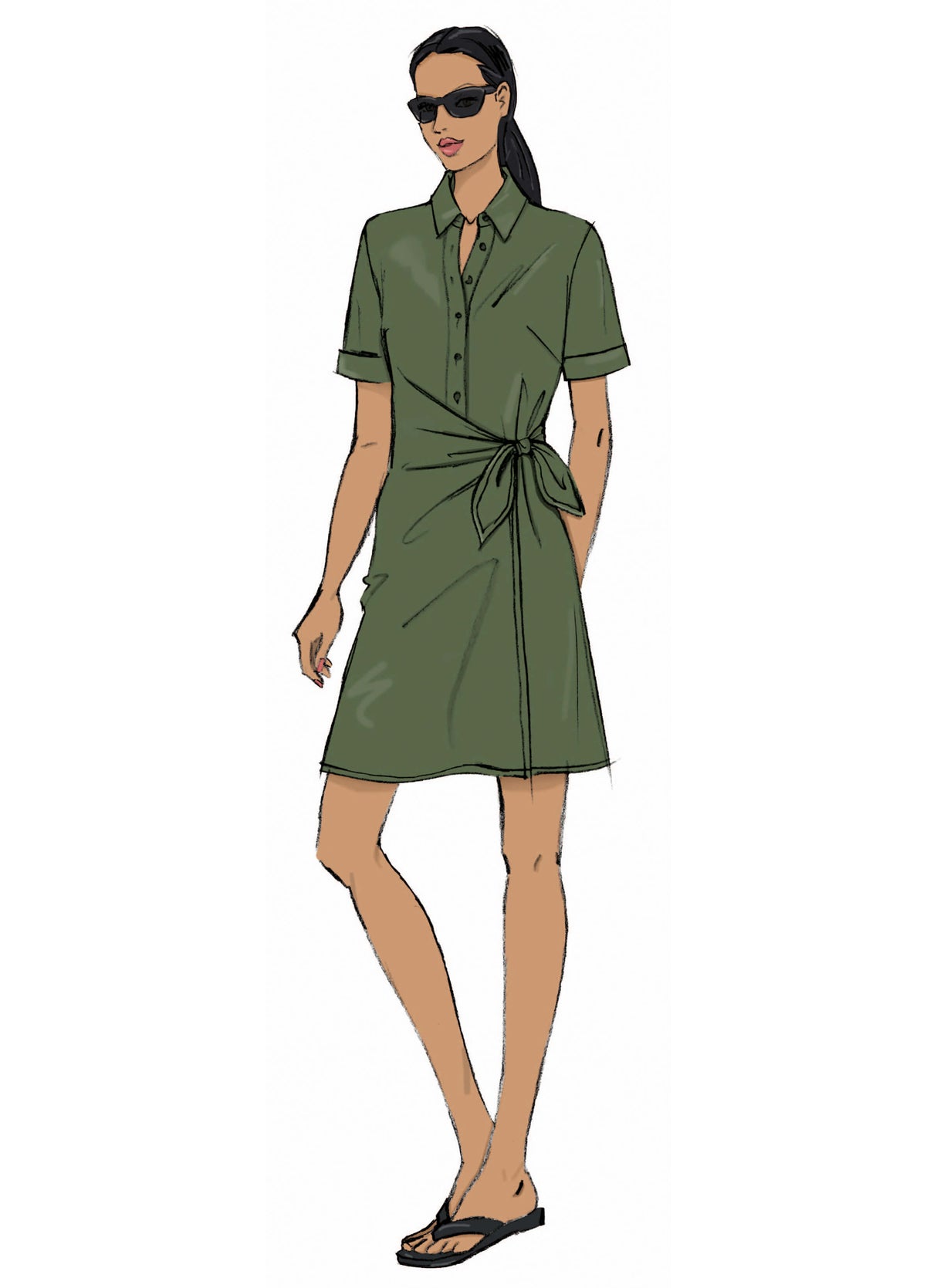 Patron Butterick n°7075 – Robe-chemise croisée à la taille