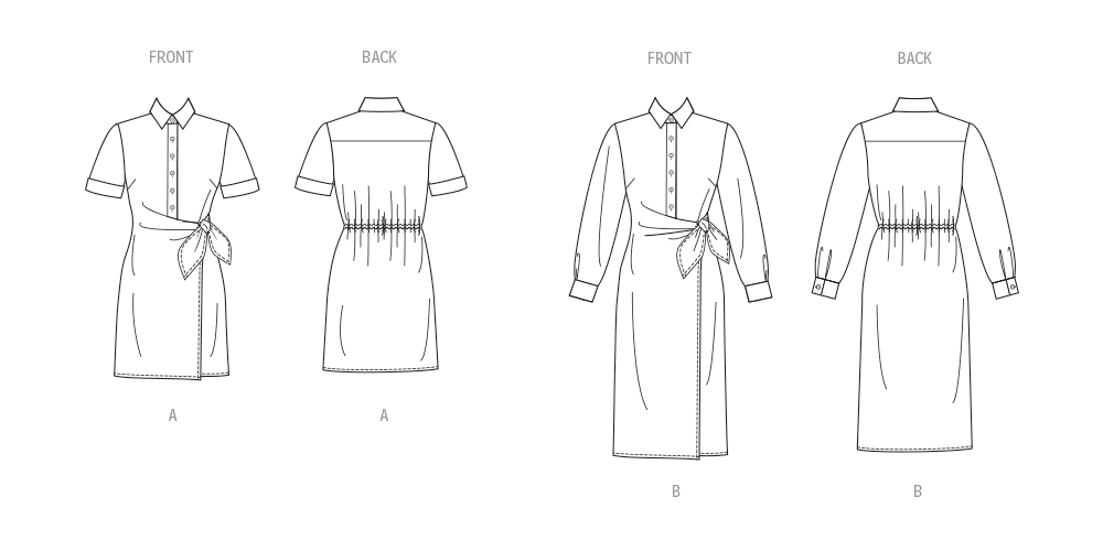 Patron Butterick n°7075 – Robe-chemise croisée à la taille