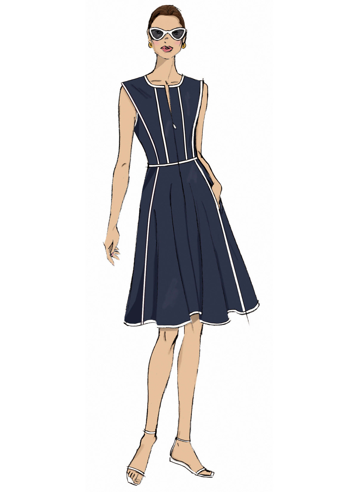 Patron Butterick n°7076 – Robe ajustée et évasée sans manches