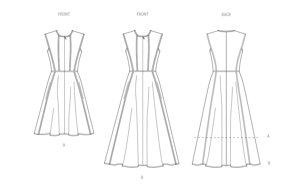 Patron Butterick n°7076 – Robe ajustée et évasée sans manches