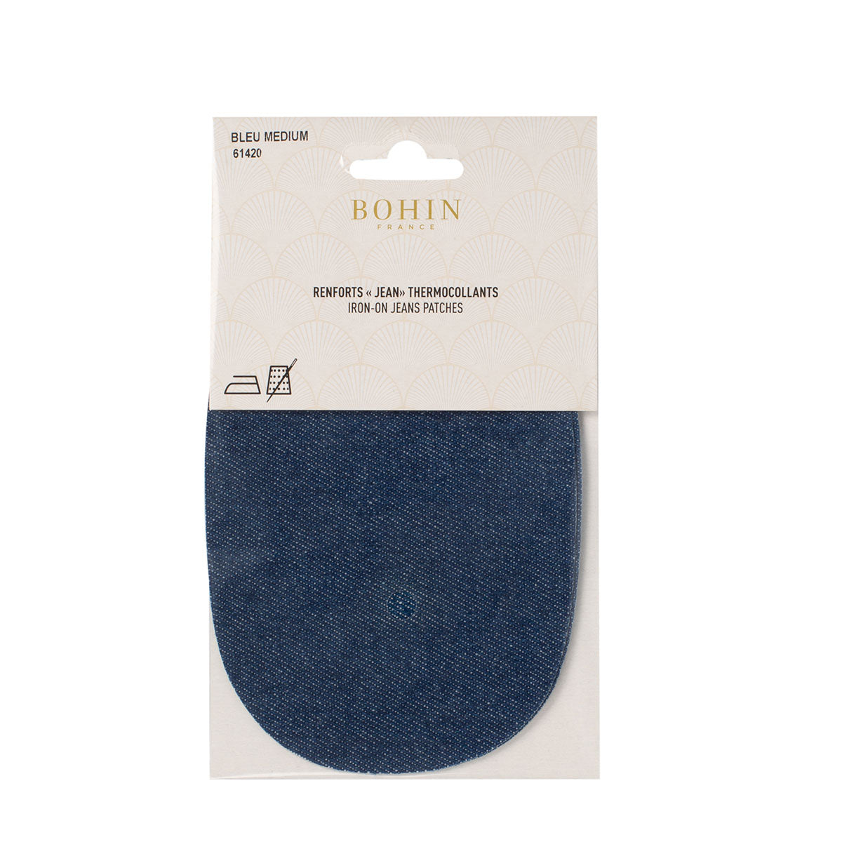 Coudières/Genouillères thermocollantes en jean bleu moyen BOHIN – 10 x 15 cm