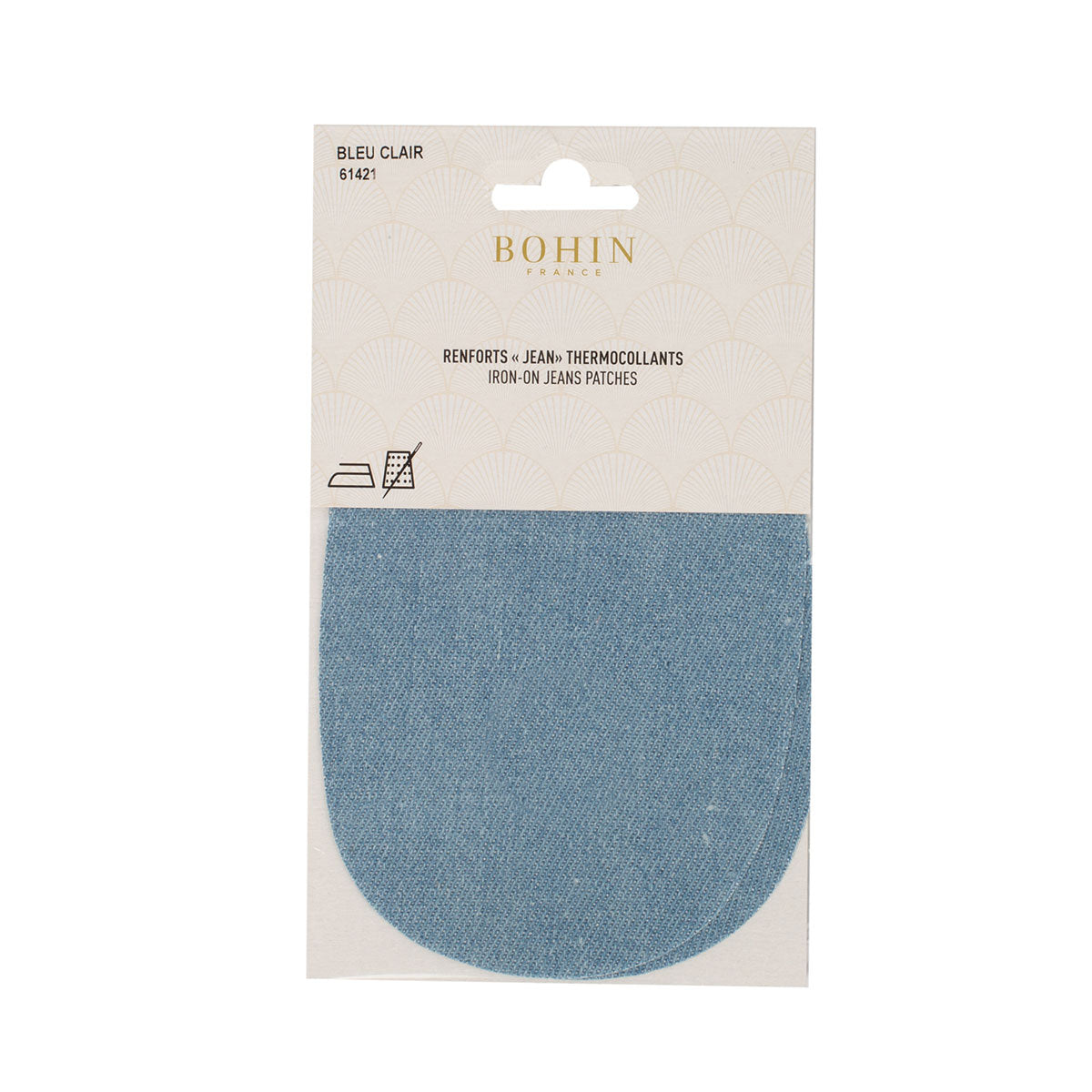 Coudières/Genouillères thermocollantes en jean bleu clair BOHIN – 10 x 15 cm