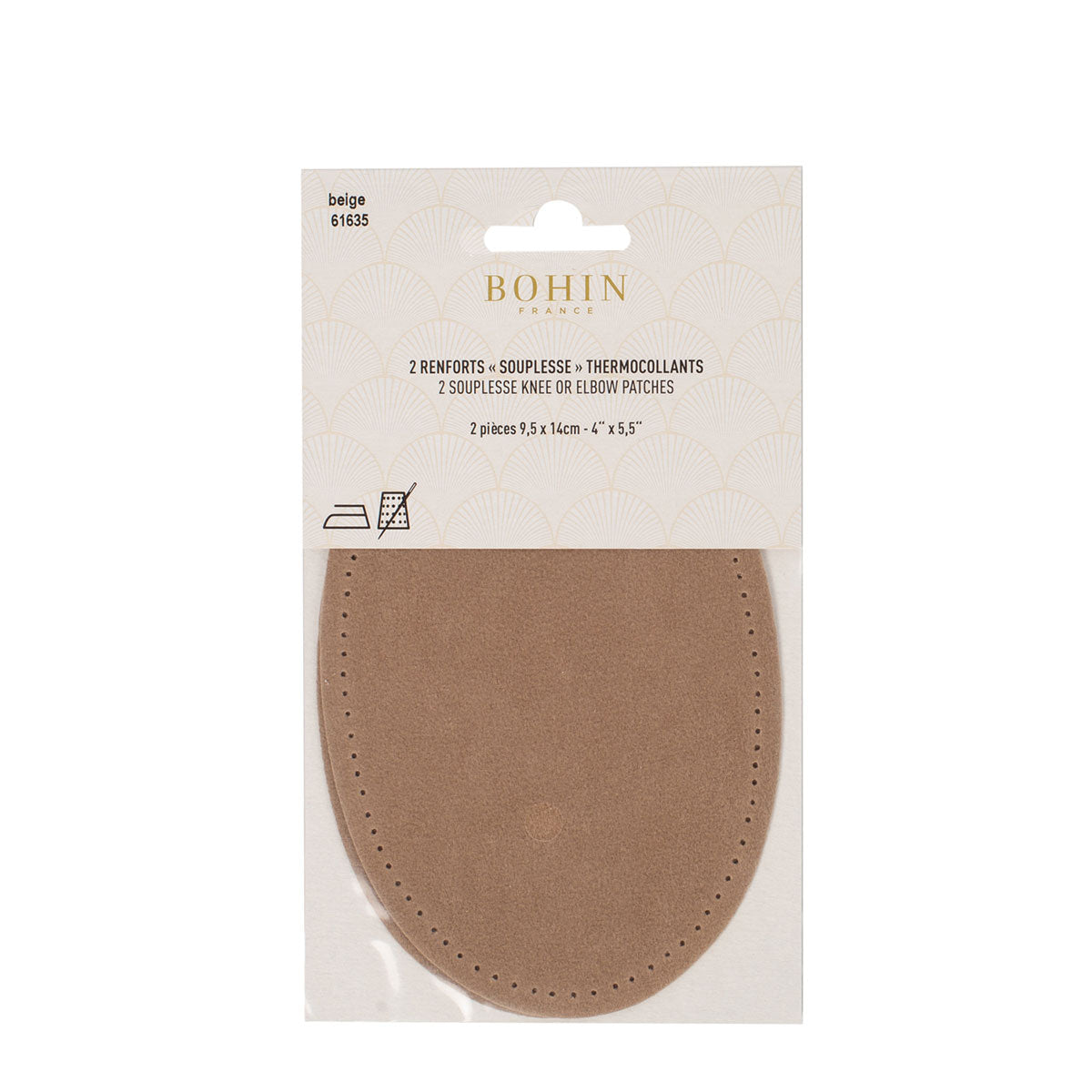 Coudières/Genouillères thermocollantes en suédine beige BOHIN – 9,5 x 14 cm
