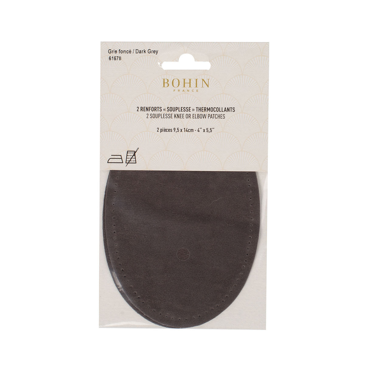 Coudières/Genouillères thermocollantes en suédine gris foncé BOHIN – 9,5 x 14 cm