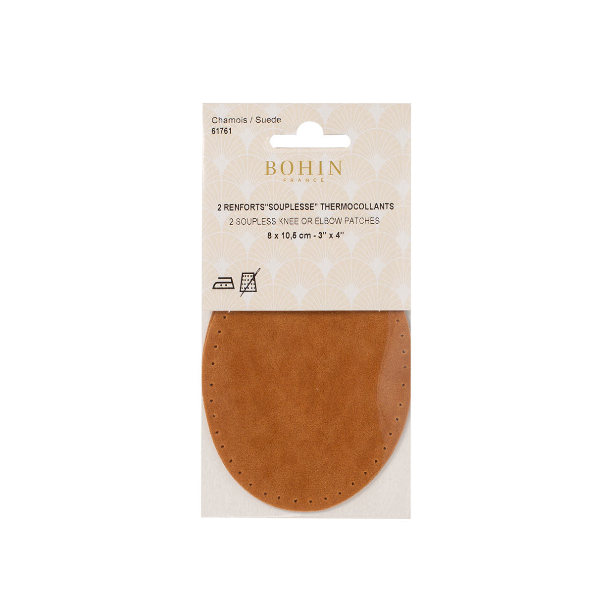 Coudières/Genouillères thermocollantes en suédine caramel BOHIN – 10 x 15 cm