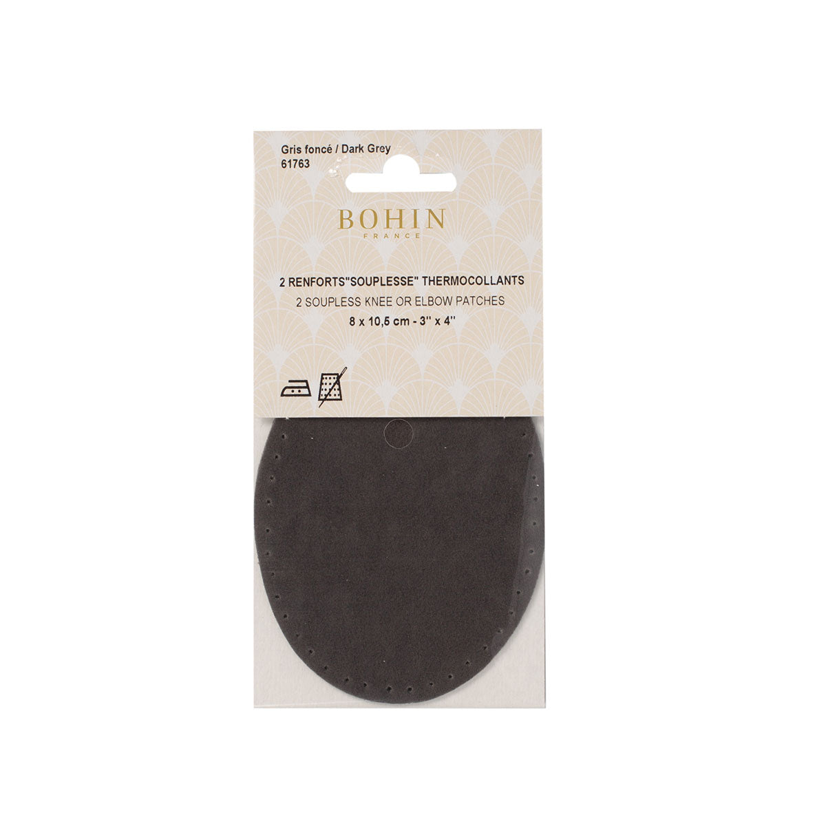 Coudières/Genouillères thermocollantes en suédine gris foncé BOHIN – 9,5 x 14 cm