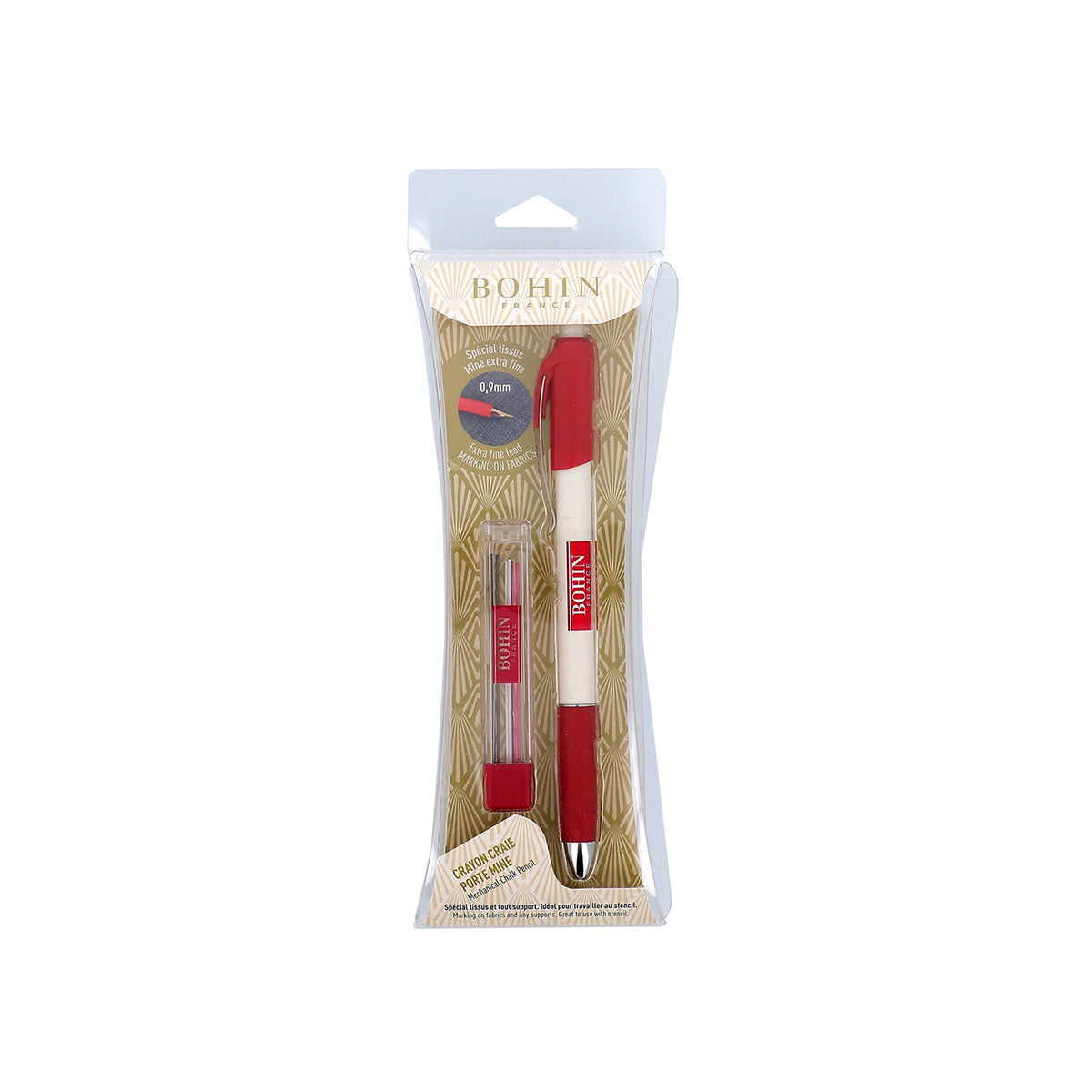 Crayon porte-mine 0,9 mm Bohin avec recharge blanche et colorée