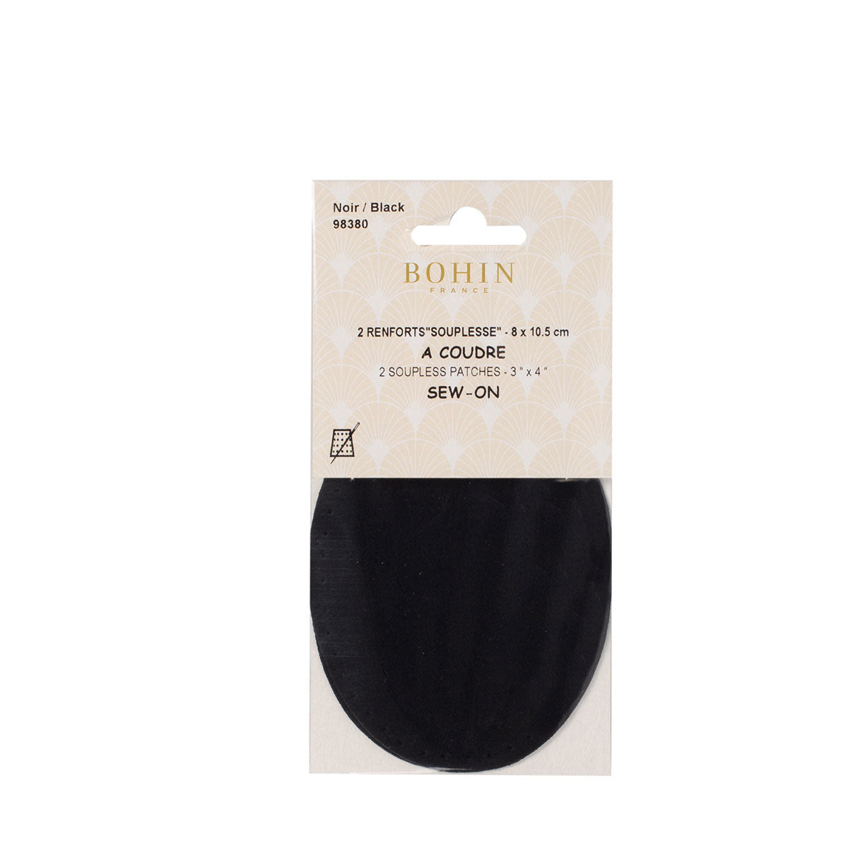 Coudières/Genouillères en suédine noire à coudre BOHIN – 8 x 10,5 cm