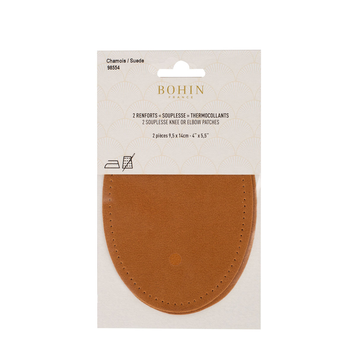 Coudières/Genouillères thermocollantes en suédine camel BOHIN – 10 x 15 cm