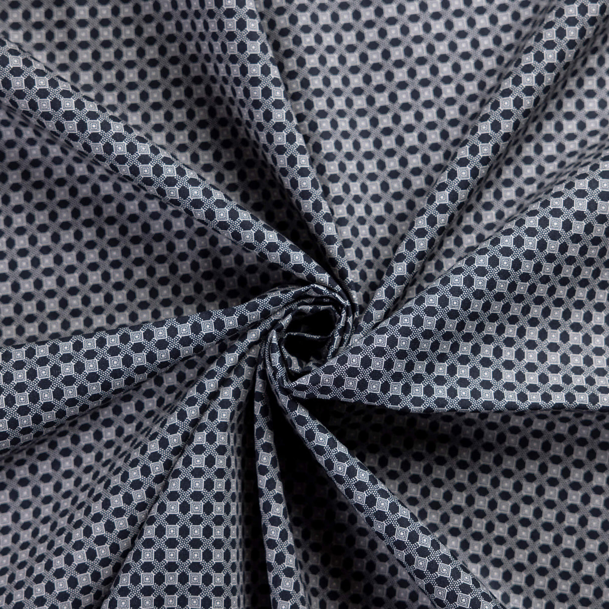 Popeline 100% coton – Motif géométrique blanc et noir