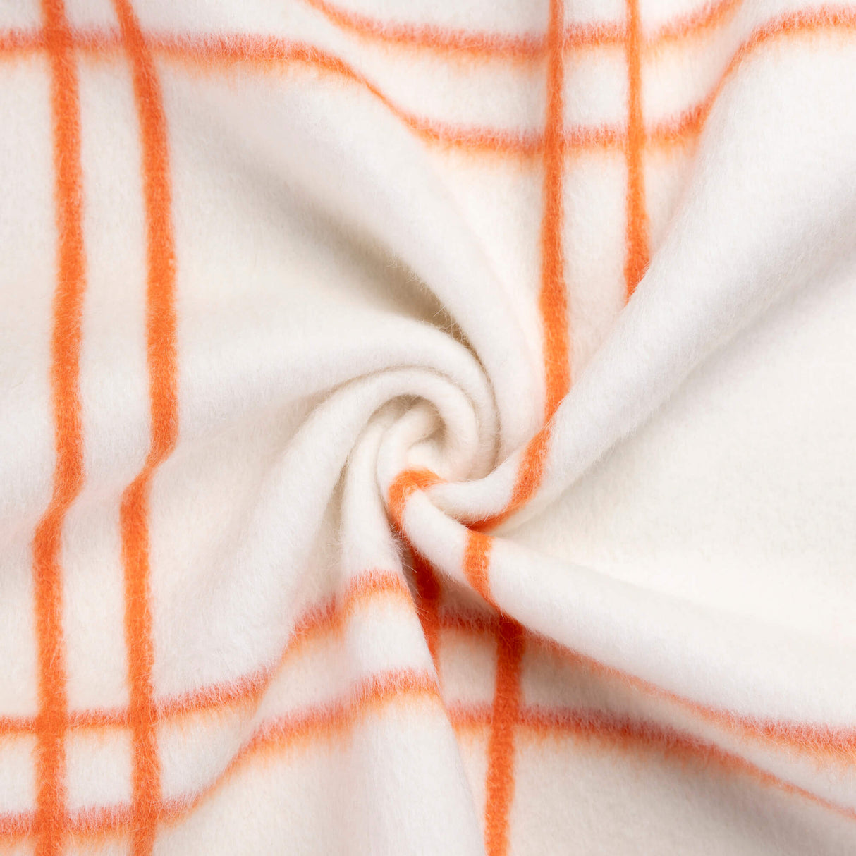 Drap de laine vierge & alpaga brossé – Carreaux oranges fond blanc