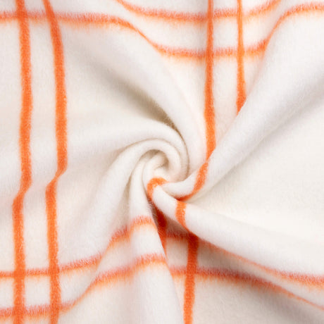 Drap de laine vierge & alpaga brossé – Carreaux oranges fond blanc