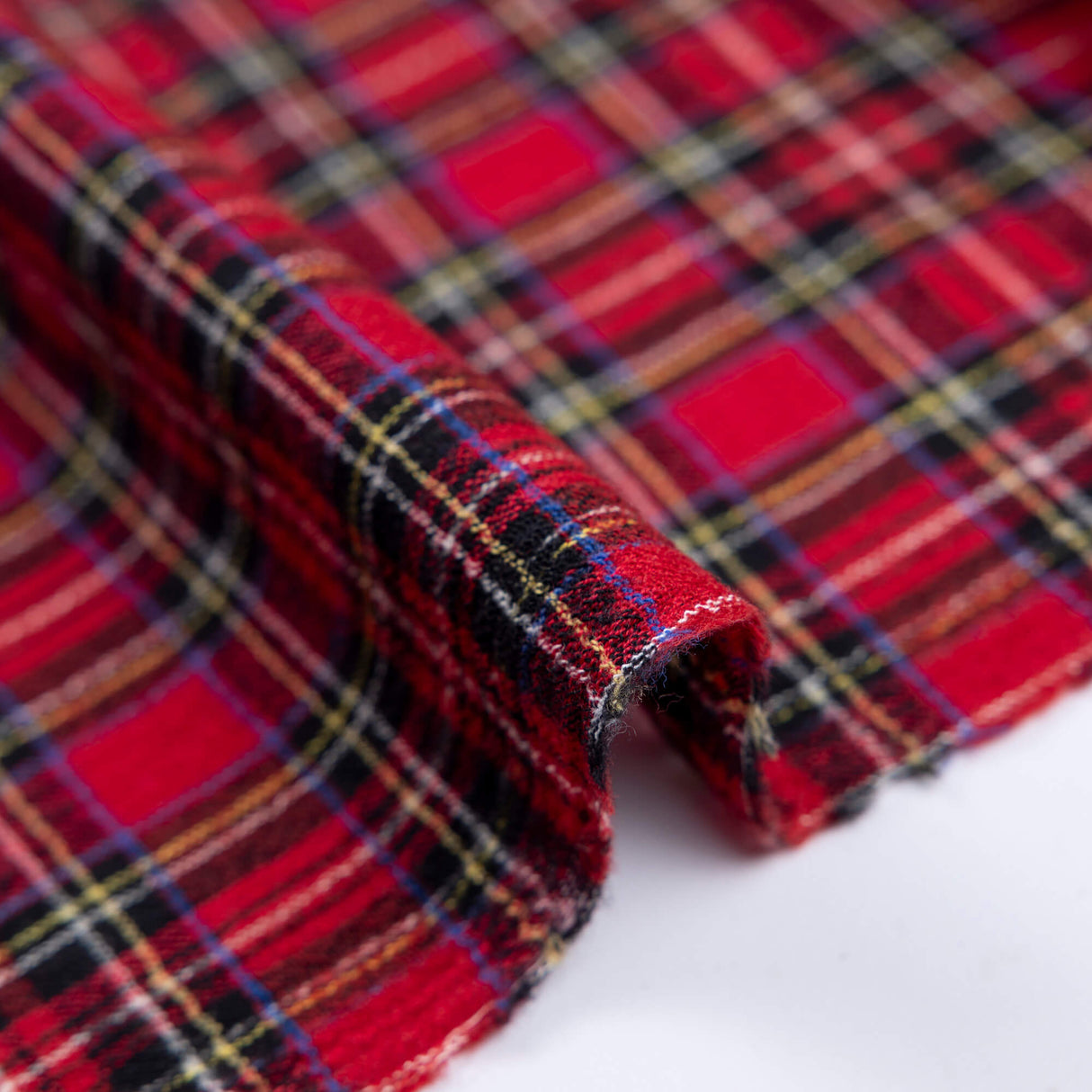 Étamine de laine vierge & élasthanne – Tartan rouge noir