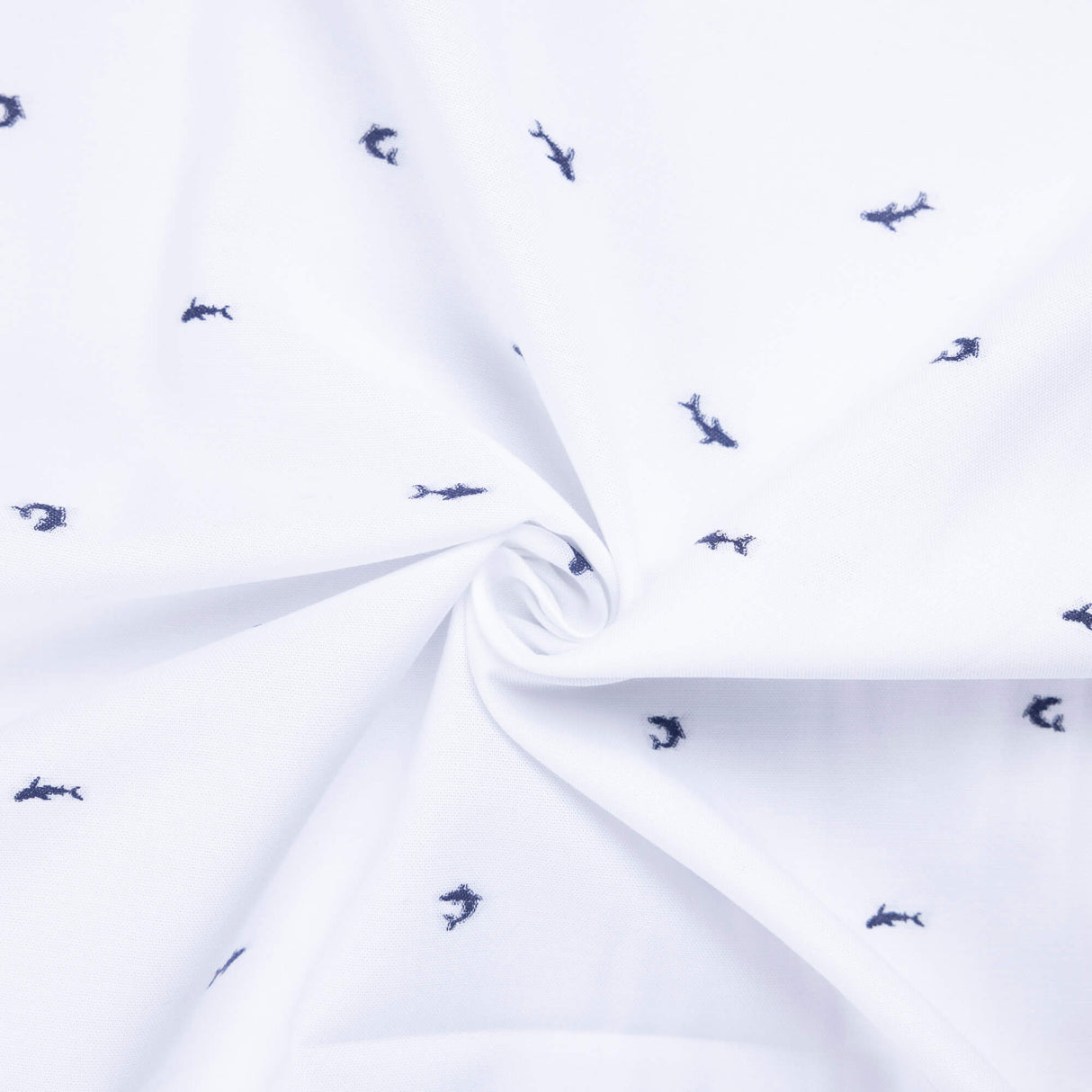 Oxford 100% coton – Requins bleu fond blanc