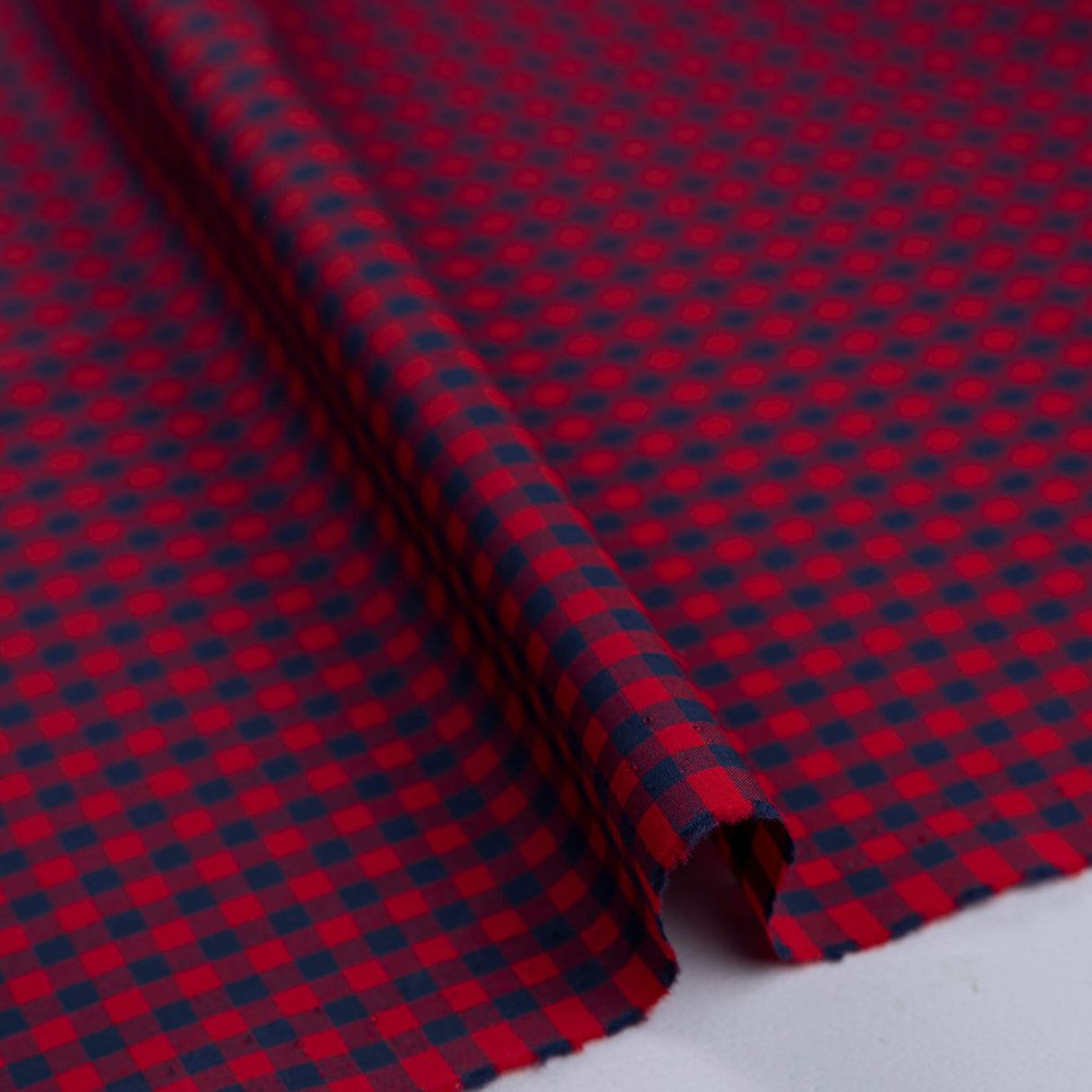 Popeline 100% coton - Vichy rouge & marine (4mm)