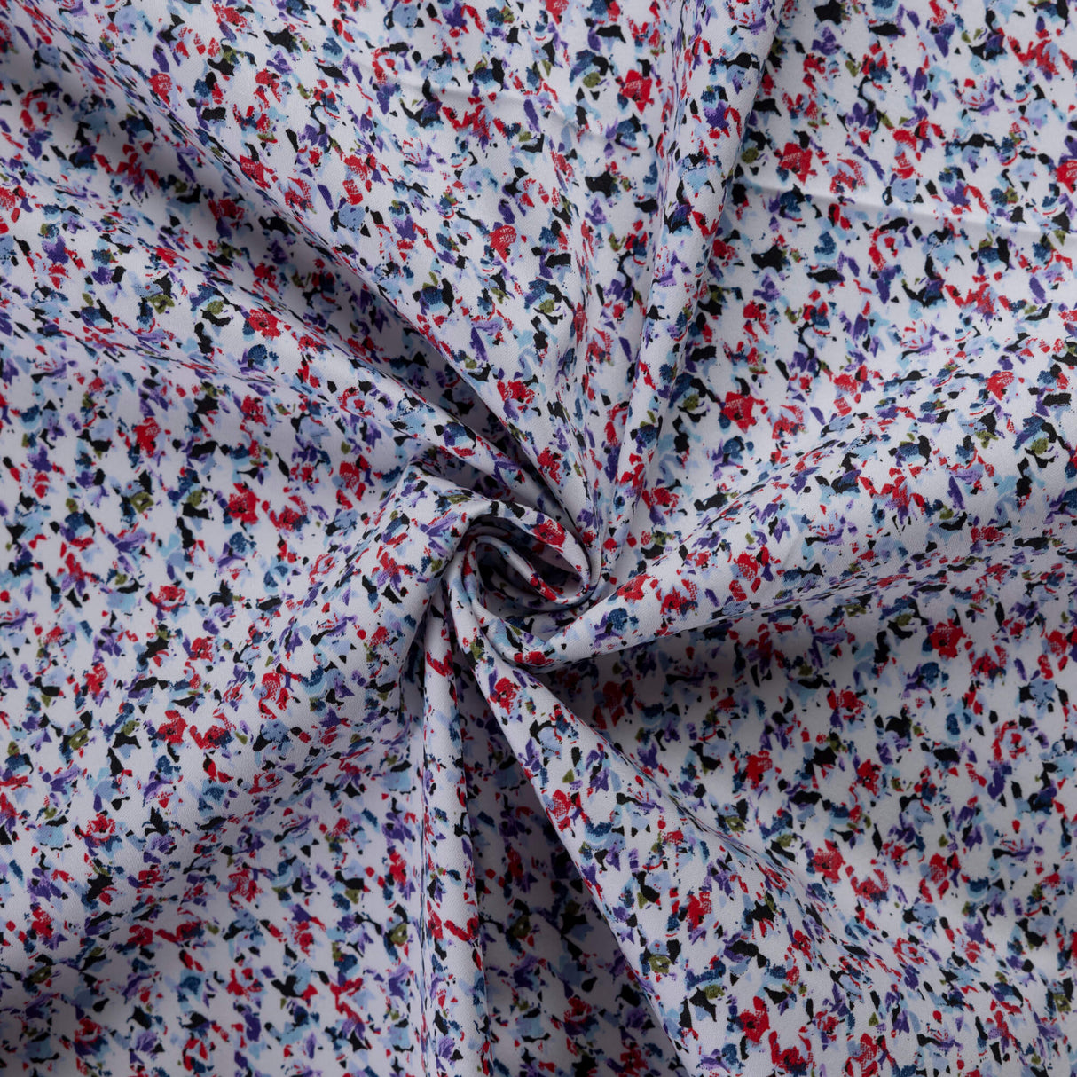 Satin coton & élasthanne – Pied-de-poule fleuri multicolore fond blanc
