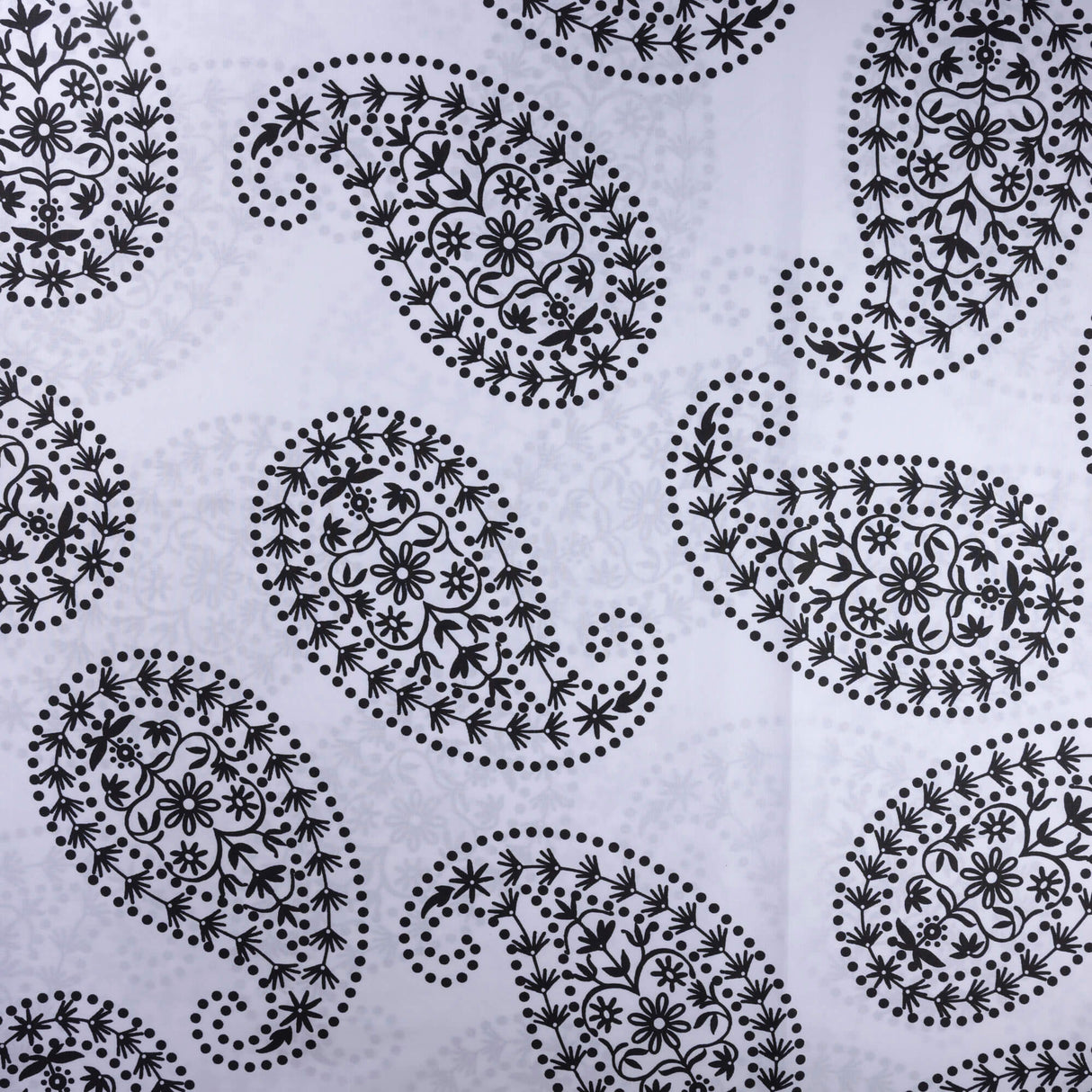 Popeline coton & élasthanne – Paisley floral noir fond blanc