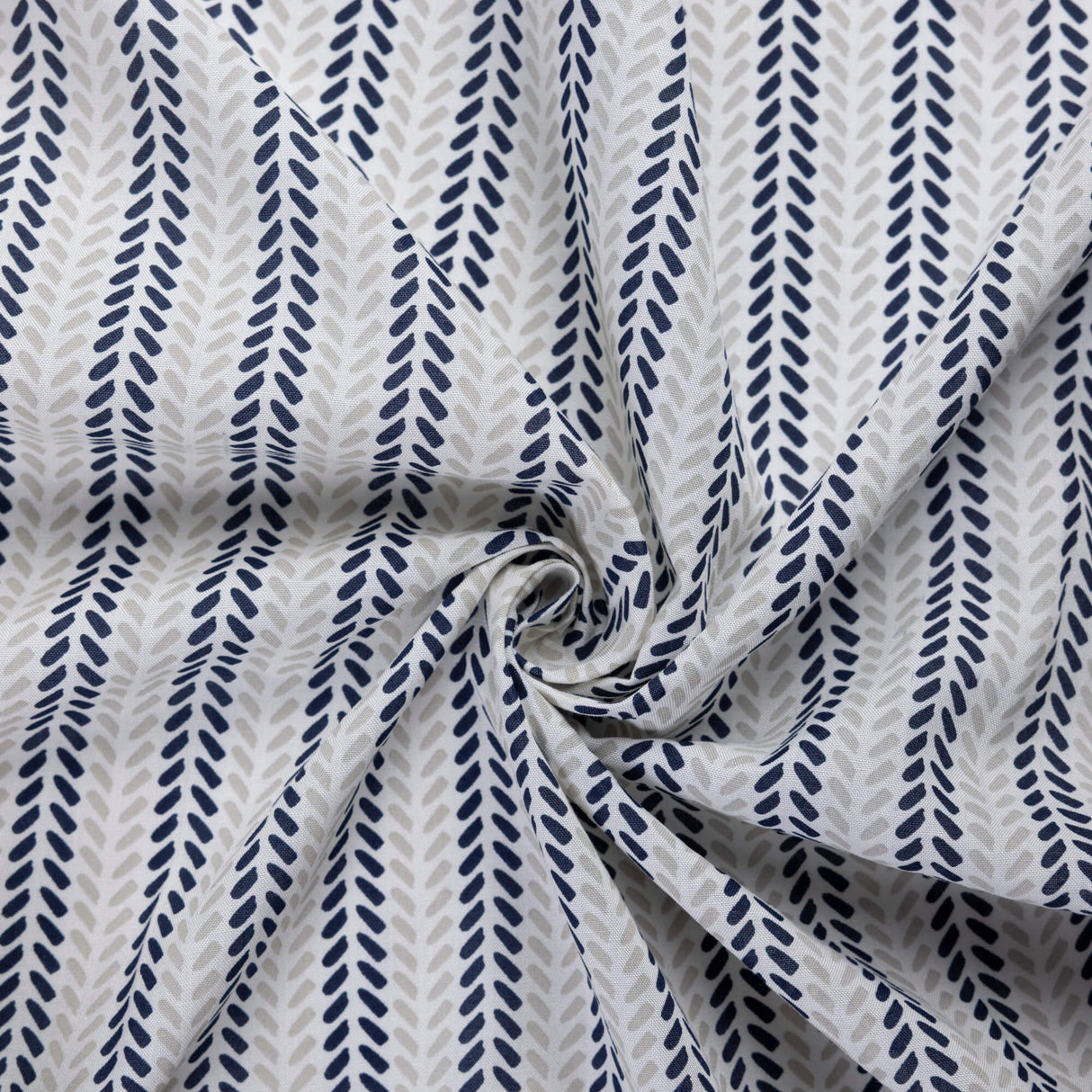 Étoffe 100% viscose - Rayure feuillage bleu fond blanc