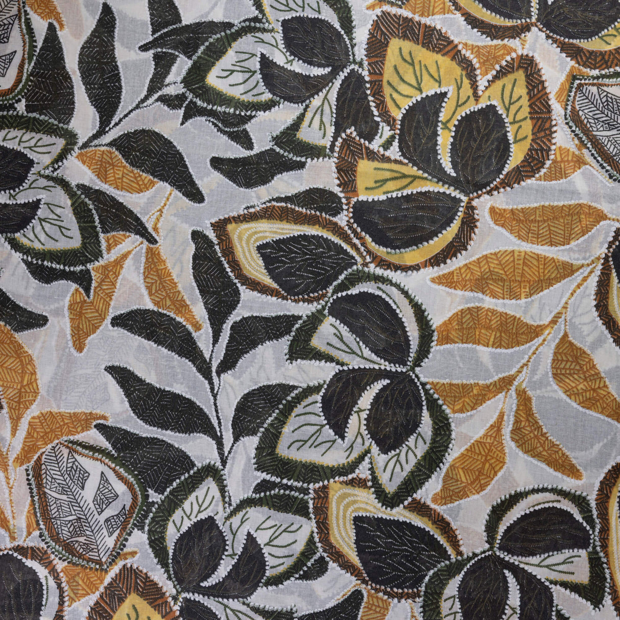 Voile 100% coton – Feuilles noir jaune