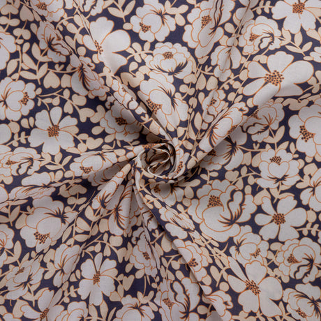 Batiste 100% coton – Fleurs écru fond gris